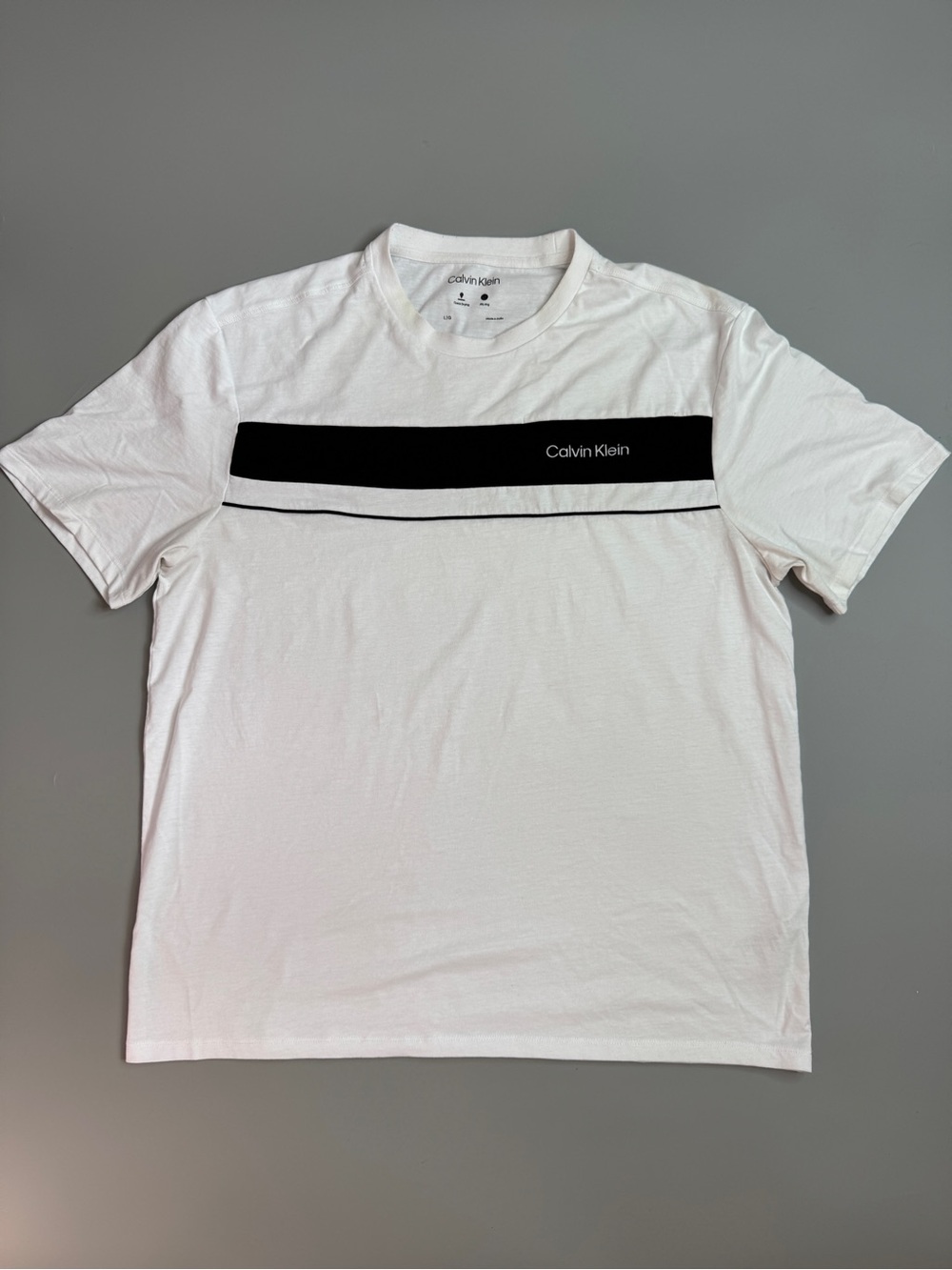 Calvin Klein White Short-Sleeve Tee with Black Chest Band